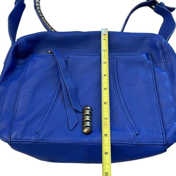 Kelsi Dagger Royal Blue Pebble Leather, Gold Studded Shoulder Crossbody Bag - Picture 3 of 14